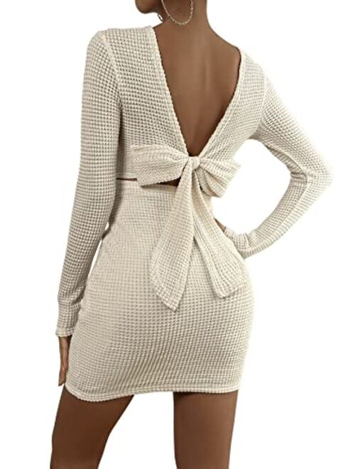 SOLY HUX Women's Tie Backless Long Sleeve Bodycon Mini Dress Sexy Dresses