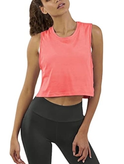 Mippo Womens Workout Crop Tops Cute Sheer Mesh Back Gym Yoga Tank Tops Muscle Tee