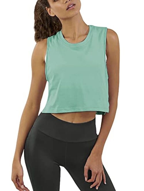 Mippo Womens Workout Crop Tops Cute Sheer Mesh Back Gym Yoga Tank Tops Muscle Tee