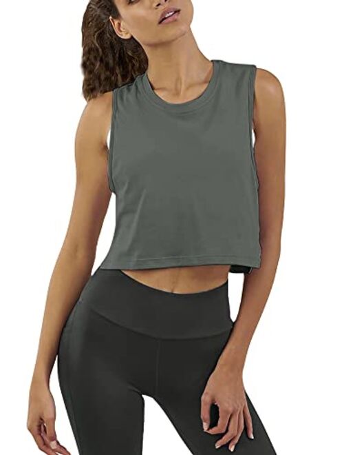 Mippo Womens Workout Crop Tops Cute Sheer Mesh Back Gym Yoga Tank Tops Muscle Tee