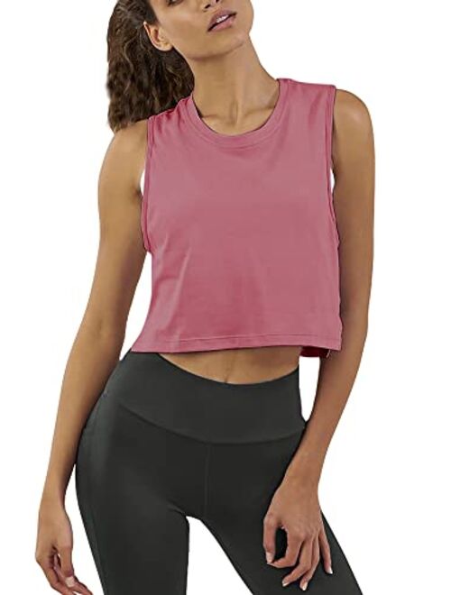 Mippo Womens Workout Crop Tops Cute Sheer Mesh Back Gym Yoga Tank Tops Muscle Tee