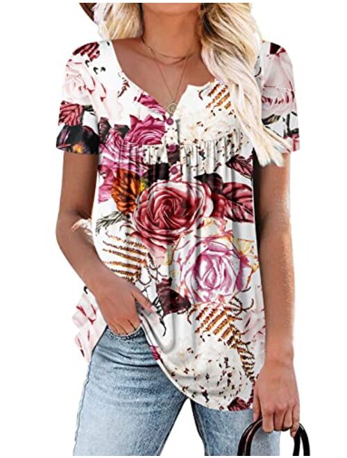 ROSELINLIN Womens Short Sleeve Shirts Loose Fit Summer Tops for Leggings