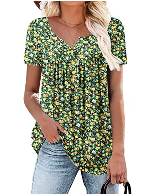 ROSELINLIN Womens Short Sleeve Shirts Loose Fit Summer Tops for Leggings