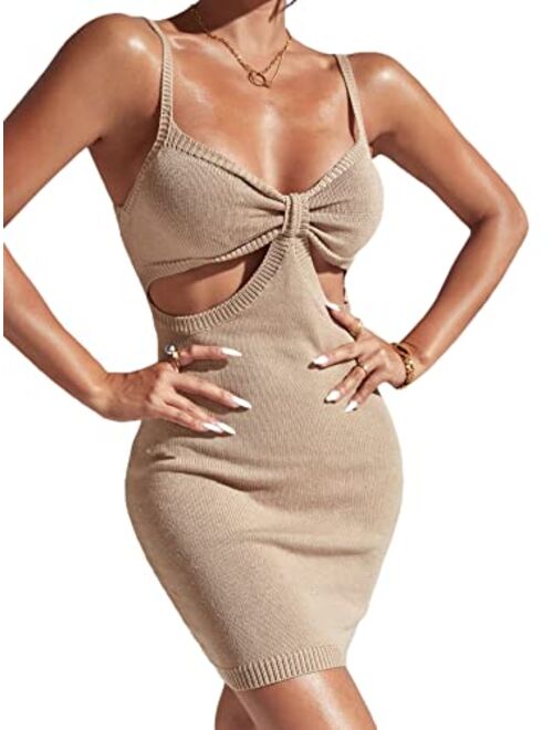 SOLY HUX Women's Cut Out Spaghetti Strap Sleeveless Ruched Slim Fit Bodycon Mini Dress