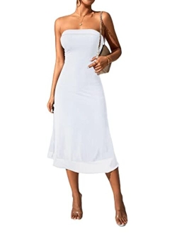 Women's Strapless Midi Dress Tube Top Off Shoulder Sleeveless Long Cocktai Club Party Basic Dresses