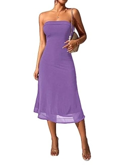 Women's Strapless Midi Dress Tube Top Off Shoulder Sleeveless Long Cocktai Club Party Basic Dresses