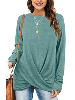 Jescakoo Tunic Tops For Leggings For Women Twist Front Long Sleeve Crew Neck Shirts