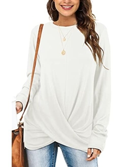 Jescakoo Tunic Tops For Leggings For Women Twist Front Long Sleeve Crew Neck Shirts