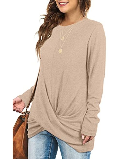 Jescakoo Tunic Tops For Leggings For Women Twist Front Long Sleeve Crew Neck Shirts