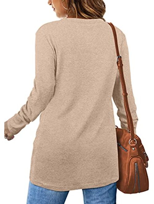 Jescakoo Tunic Tops For Leggings For Women Twist Front Long Sleeve Crew Neck Shirts