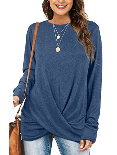 Jescakoo Tunic Tops For Leggings For Women Twist Front Long Sleeve Crew Neck Shirts