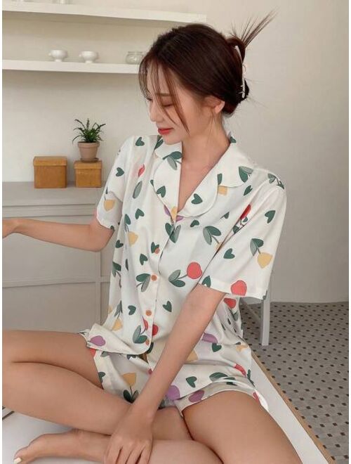 DAZY Floral Print Lapel Collar PJ Set