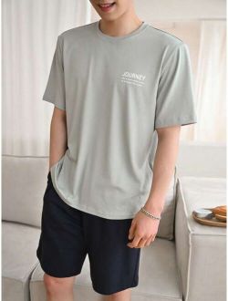 Men Cotton Slogan Graphic Tee & Shorts