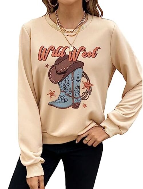SOLY HUX Women's Letter Graphic Print Pullover Sweatshirt Long Sleeve Round Neck Tee T Shirt