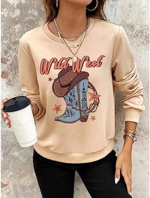 SOLY HUX Women's Letter Graphic Print Pullover Sweatshirt Long Sleeve Round Neck Tee T Shirt