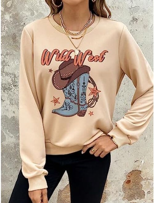 SOLY HUX Women's Letter Graphic Print Pullover Sweatshirt Long Sleeve Round Neck Tee T Shirt