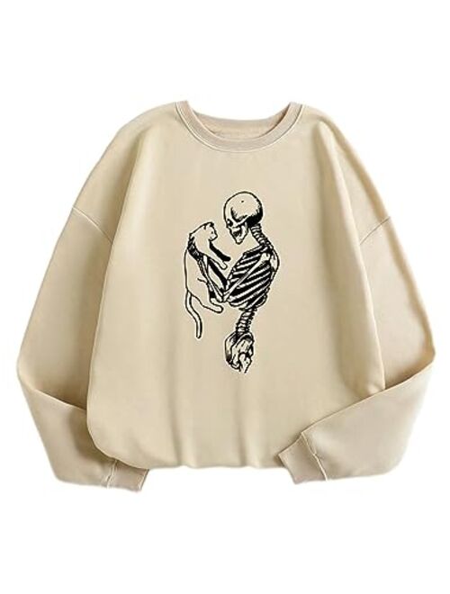 SOLY HUX Women's Graphic Sweatshirt Skeleton Print Long Sleeve Drop Shoulder Pullover Top