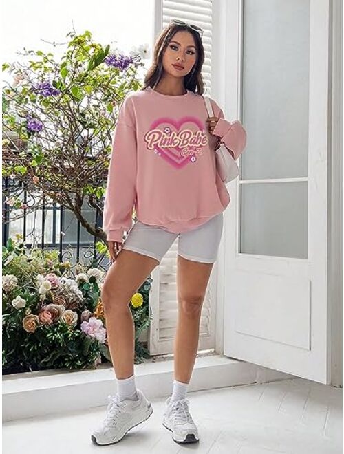 SOLY HUX Women's Oversized Sweatshirt Heart Letter Print Graphic Long Sleeve Pullover Top