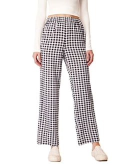 Women's Casual Gingham Relaxed Fit Elastic High Waisted Straight Wide Leg Y2K Trousers Pants