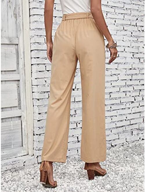 SOLY HUX Women's High Waisted Wide Leg Belted Long Pants Casual Trousers