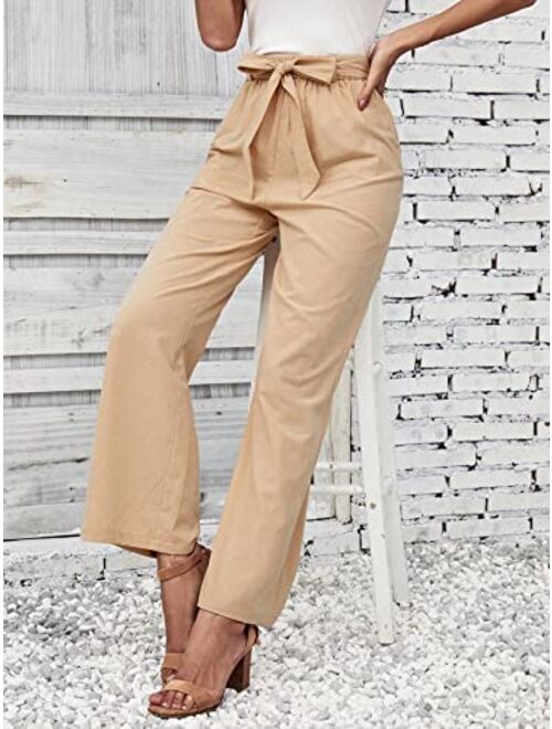 SOLY HUX Women's High Waisted Wide Leg Belted Long Pants Casual Trousers