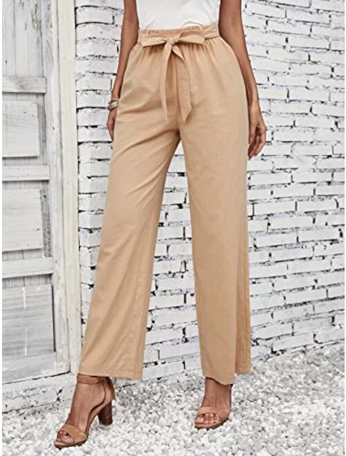 SOLY HUX Women's High Waisted Wide Leg Belted Long Pants Casual Trousers