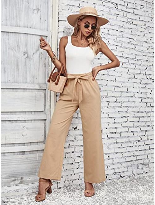 SOLY HUX Women's High Waisted Wide Leg Belted Long Pants Casual Trousers