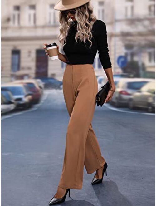 SOLY HUX Women's Casual High Waisted Straight Leg Work Pants Trousers