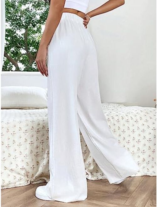 SOLY HUX Women's Tie Front High Waisted Wide Leg Long Pants Casual Trousers with Pockets