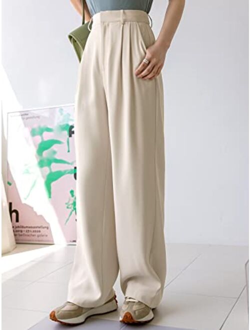 SOLY HUX Women's High Waist Pleated Straight Leg Pants Casual Work Office Trousers with Pockets