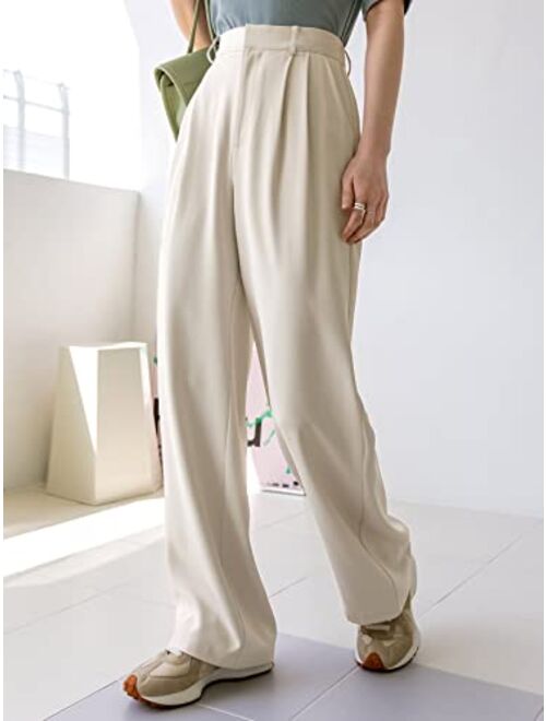 SOLY HUX Women's High Waist Pleated Straight Leg Pants Casual Work Office Trousers with Pockets