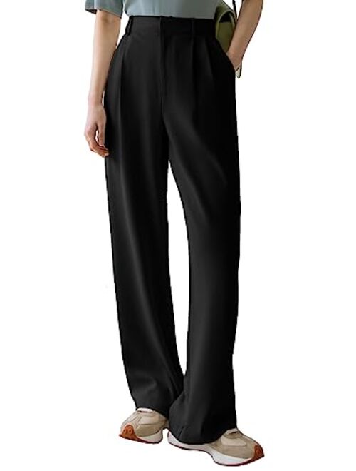 SOLY HUX Women's High Waist Pleated Straight Leg Pants Casual Work Office Trousers with Pockets