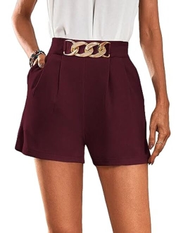 Women's Elegant High Waist Pleated Straight Leg Summer Shorts with Pockets