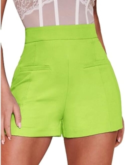 Women's Elegant High Waist Pleated Straight Leg Summer Shorts with Pockets