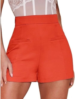 Women's Elegant High Waist Pleated Straight Leg Summer Shorts with Pockets