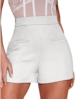 Women's Elegant High Waist Pleated Straight Leg Summer Shorts with Pockets