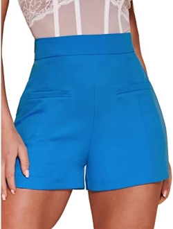 Women's Elegant High Waist Pleated Straight Leg Summer Shorts with Pockets