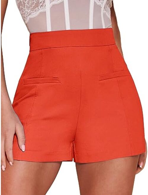 SOLY HUX Women's Elegant High Waist Pleated Straight Leg Summer Shorts with Pockets