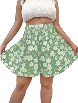 Women's Plus Size Ditsy Floral Print Shirred Elastic High Waisted Wide Leg Shorts