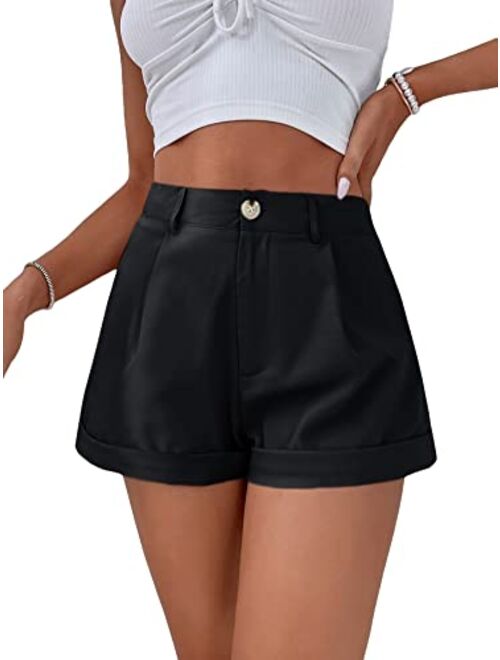 SOLY HUX Women's Casual High Waisted Rolled Hem Wide Leg Summer Shorts