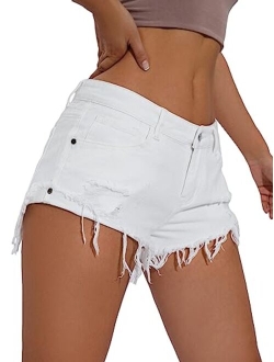 Women's High Waist Ripped Raw Trim Denim Shorts Casual Summer Short Frayed Raw Hem Jeans with Pockets