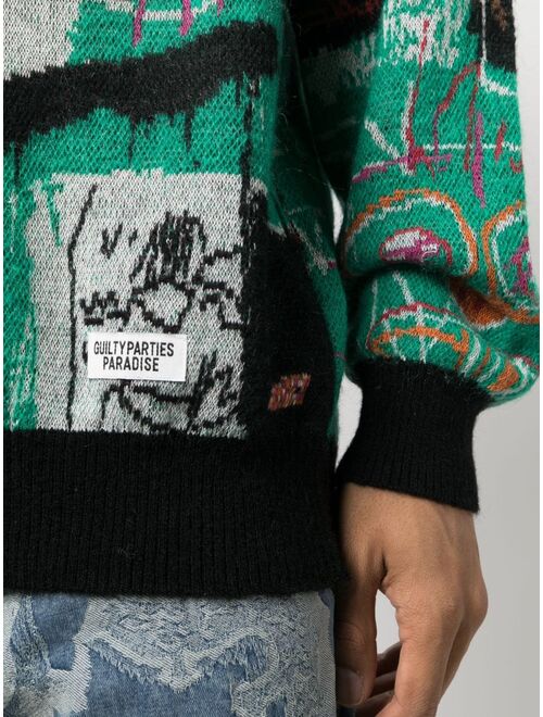 WACKO MARIA Jean-Michel Basquiat intarsia-knit jumper