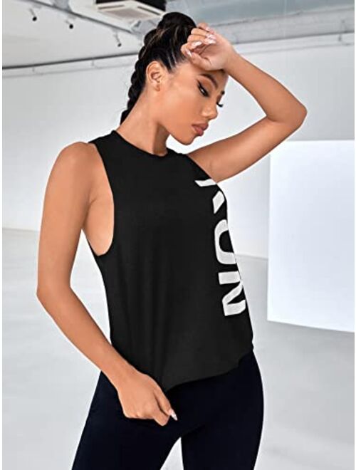 SOLY HUX Women's Workout Tank Tops Letter Graphic Athletic Yoga Running Tank Shirts