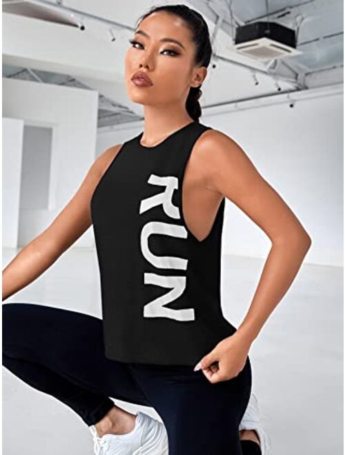 SOLY HUX Women's Workout Tank Tops Letter Graphic Athletic Yoga Running Tank Shirts