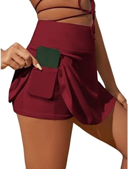 Women's High Waist A Line Tennis Skirt Workout Athletic Golf Skorts with Pocket & Inner Shorts