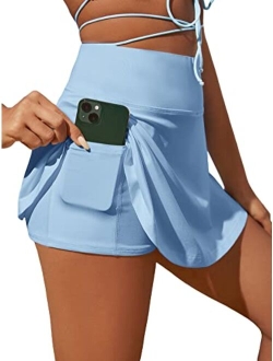 Women's High Waist A Line Tennis Skirt Workout Athletic Golf Skorts with Pocket & Inner Shorts