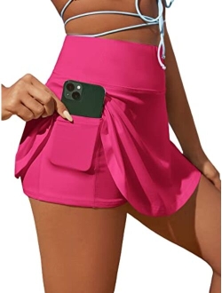 Women's High Waist A Line Tennis Skirt Workout Athletic Golf Skorts with Pocket & Inner Shorts