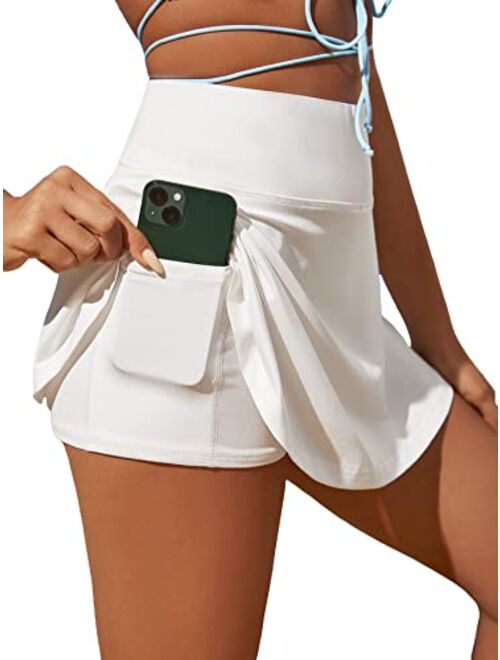 SOLY HUX Women's High Waist A Line Tennis Skirt Workout Athletic Golf Skorts with Pocket & Inner Shorts