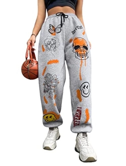 Women's Butterfly Print Drawstring High Waisted Sweatpants Joggers Pants