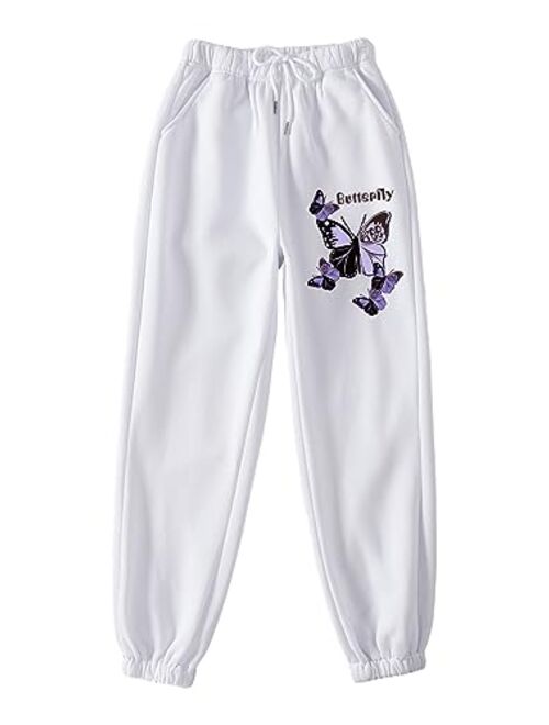 SOLY HUX Women's Butterfly Print Drawstring High Waisted Sweatpants Joggers Pants